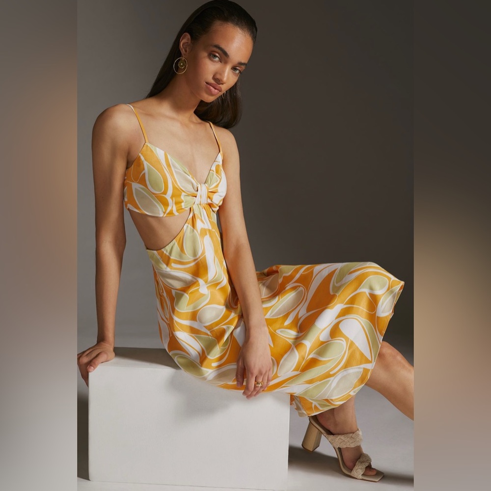 Anthropologie Cutout Printed Midi Slip Dress